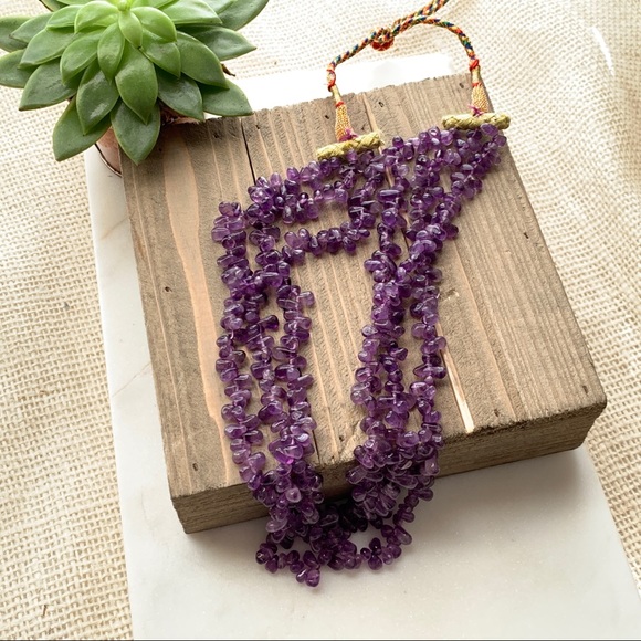 Jewelry - 3 Strands Purple Amethyst Tear Drop Beads Necklace